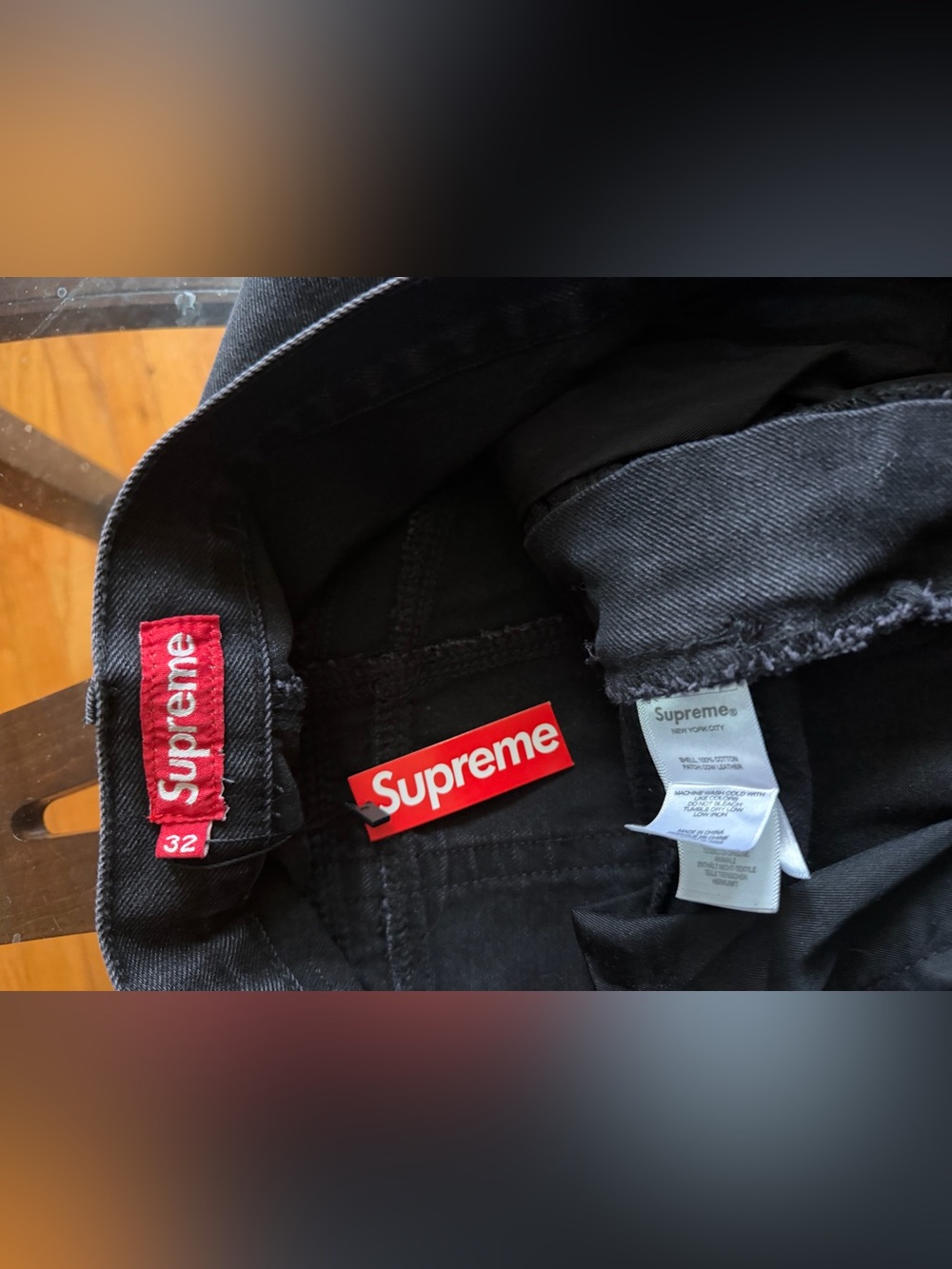 Supreme Logo Black Jeans with Red Detail